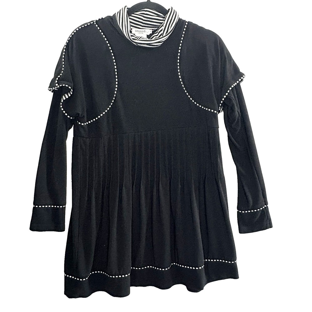 DZHAVAEL Couture Women Turtleneck Sweater Tunic Dress Sz XL Black Lagenlook 2-19